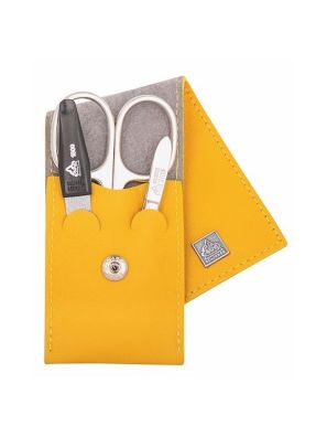 Erbe Solingen 3-delige Manicure Etui met Drukknoop sluiting Mosterd Geel (ERBE9671)