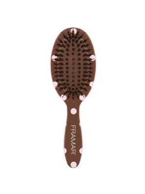 Framar Mini Polish Brush Pink Polka Dots on Chocolate Brown