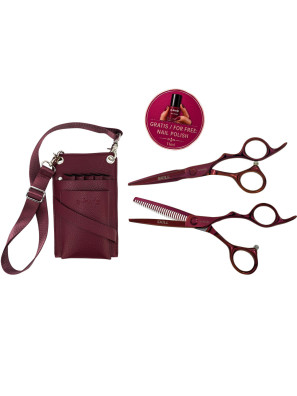 E-kwip Skill Set Kappersschaar 5.5 + Coupe 5.5 + Holster Bordeauxrood Left