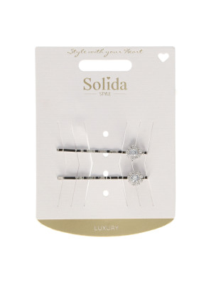 Solida Schuifspeldjes Bloem Zilver met Strass 2st.