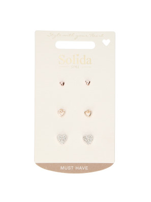 Solida Oorknopjes Hartjes Goud/Zilver/Rosé
