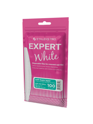 Staleks Pro Nail File Jetable White Soft Base Expert 40/100 Grit Crescent 30pcs.