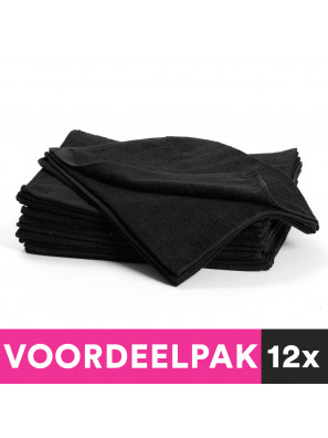 12 Stuks Handdoek Diep Zwart 34x85cm Voordeelpakket