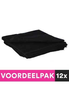 12 Stuks Handdoek Barber Katoen 25x75cm Zwart Voordeelpakket
