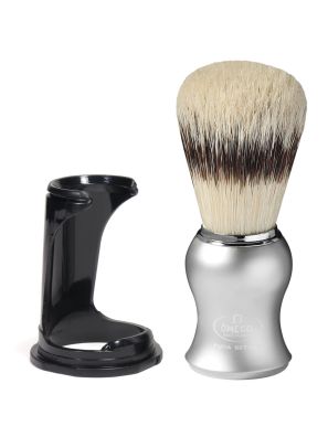 Omega Scheerkwast Varkenshaar Met Dassenhaareffect Mat Grijs Handvat + Standaard 11cm