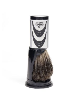 Omega Scheerkwast 100% Black Badger Zilver + Standaard 11cm