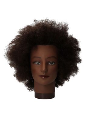 Beaux Cheveux Oefenkop Dames Whitney 100% Human Haar Krullend Donker Bruin 25cm