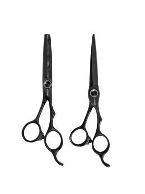 E-Kwip Set de ciseaux de coiffure Kuro Black 5.5 + Effileer 5.5