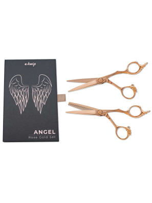 E-Kwip Set de ciseaux de coiffure Angel Rose Gold 5.5 + Effileer 5.5