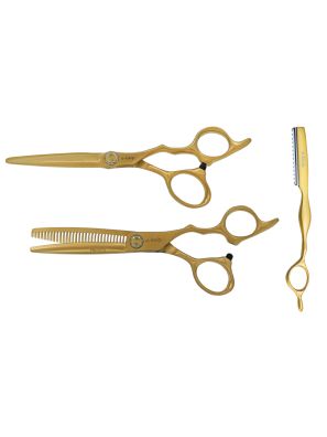 E-Kwip Kappersschaar Set Harmony Matt Gold 5.5 + Coupe 5.5 + Razor