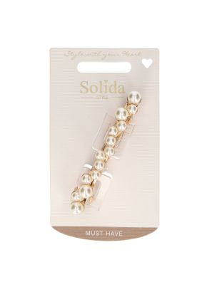 Clip Solida or avec perles blanches