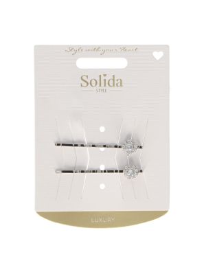 Solida Sliders Flower Silver with Strass 2pcs.