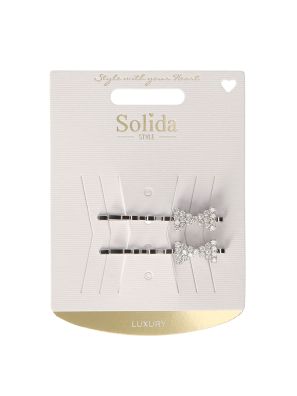 Solida Schuifspeldjes Zilver Strik met Strass 2st.