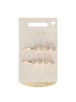 Solida Schuifspeld Strass Bloemen met Parels Goud 2st.