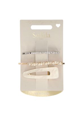 Solida Clip en Schuifspelden Parel Strass Beige 3st.