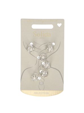 Solida Draaiklemmetjes met Strass Bloemen en Parels Zilver 6st.